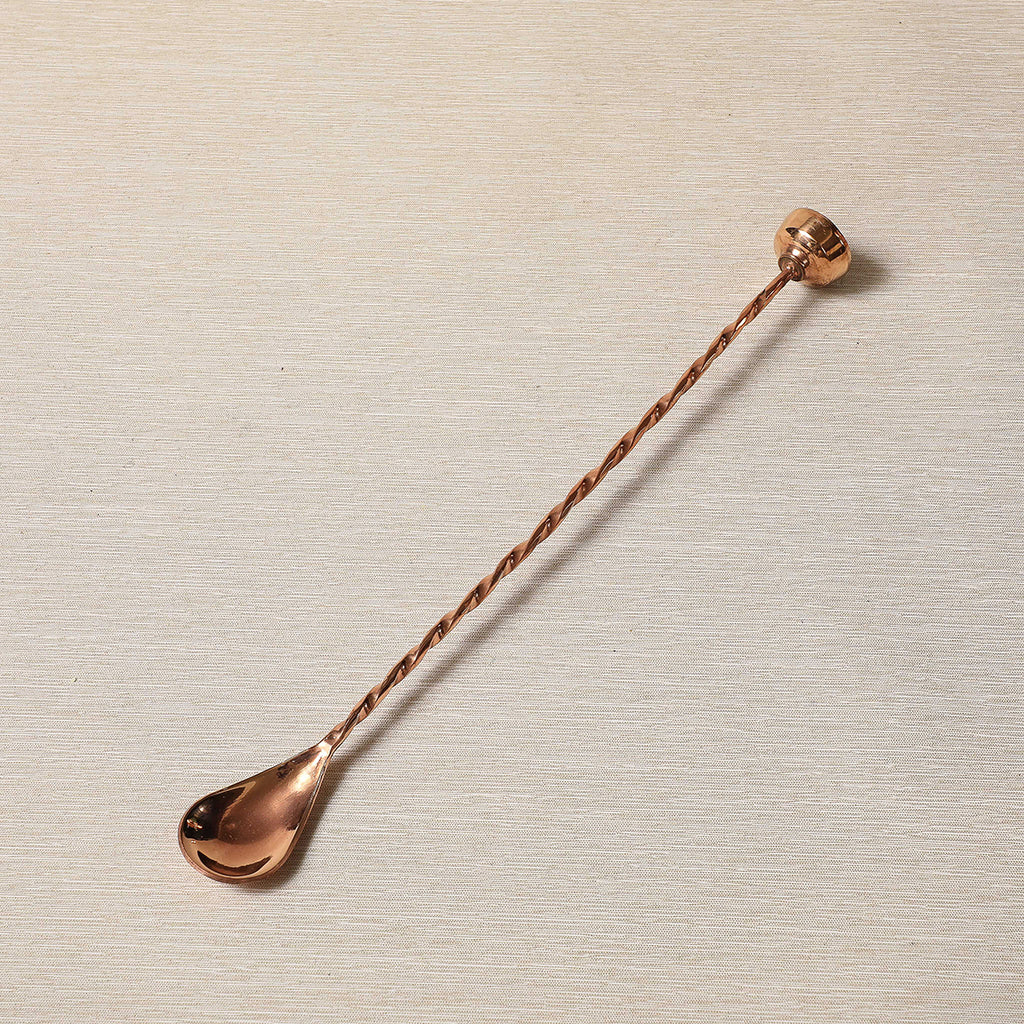 Twisted copper cocktail spoon