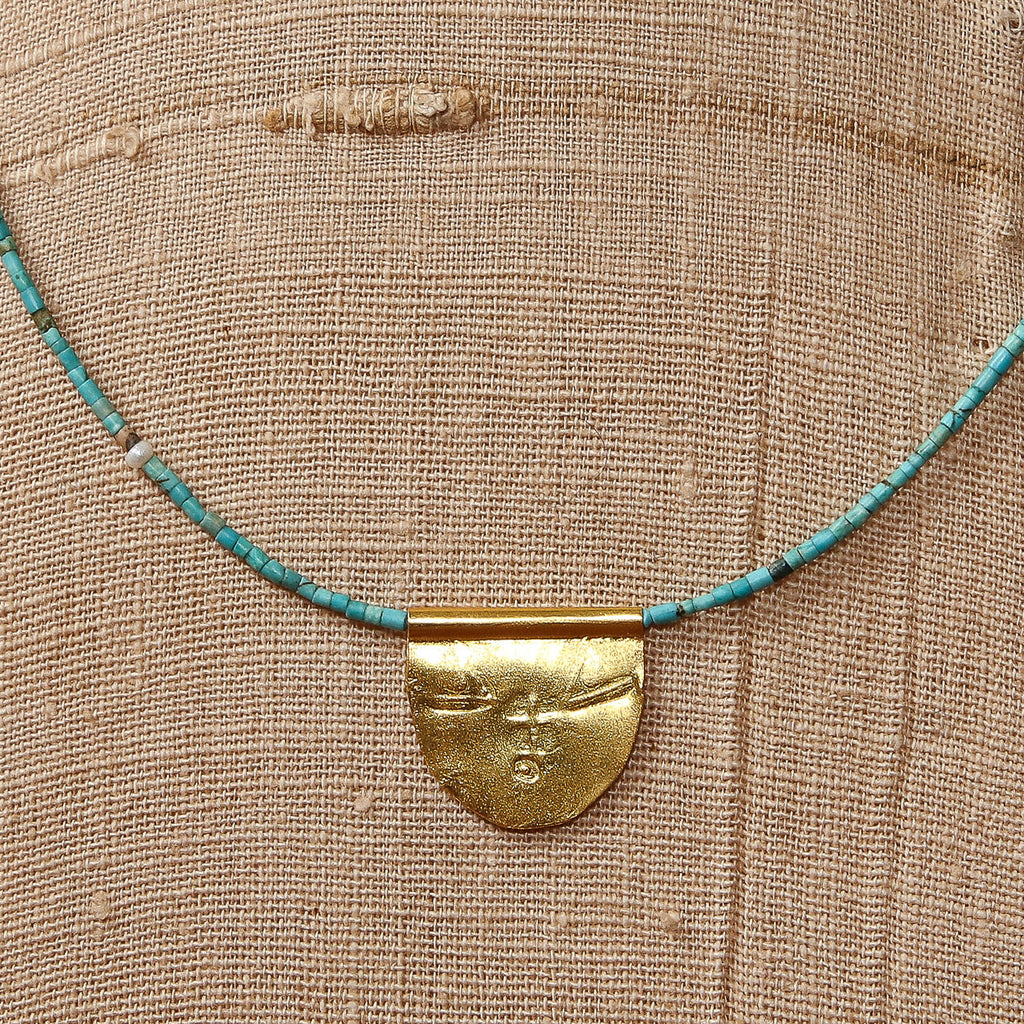 Antique Turquoise with halfmoon talisman necklace