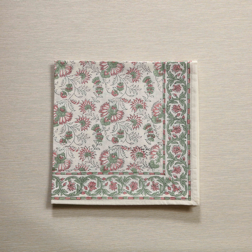 Pink floral blockprint napkin