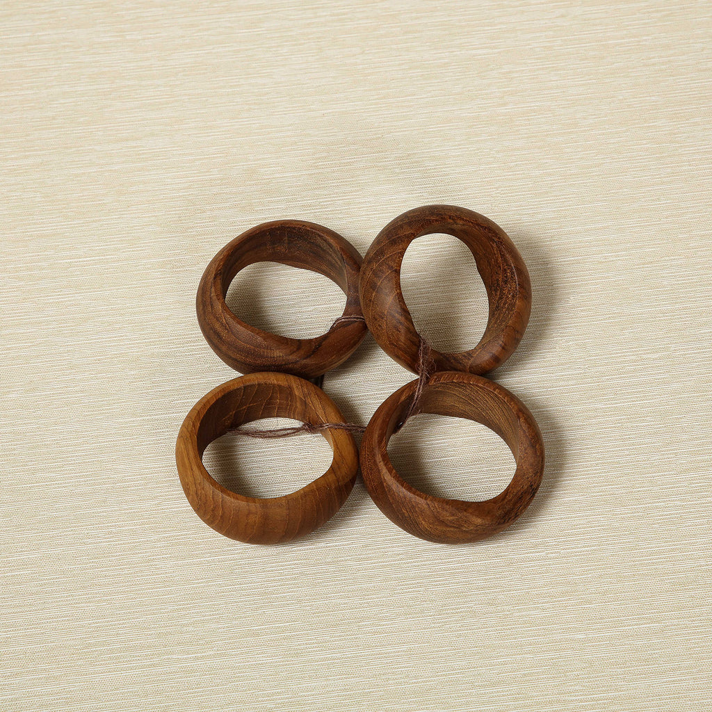 Set of four natural teak napkin ring