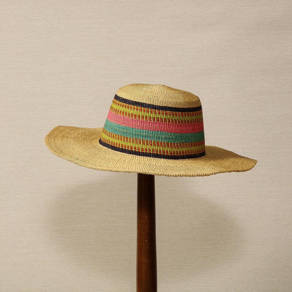 Straw hat with multi-color band
