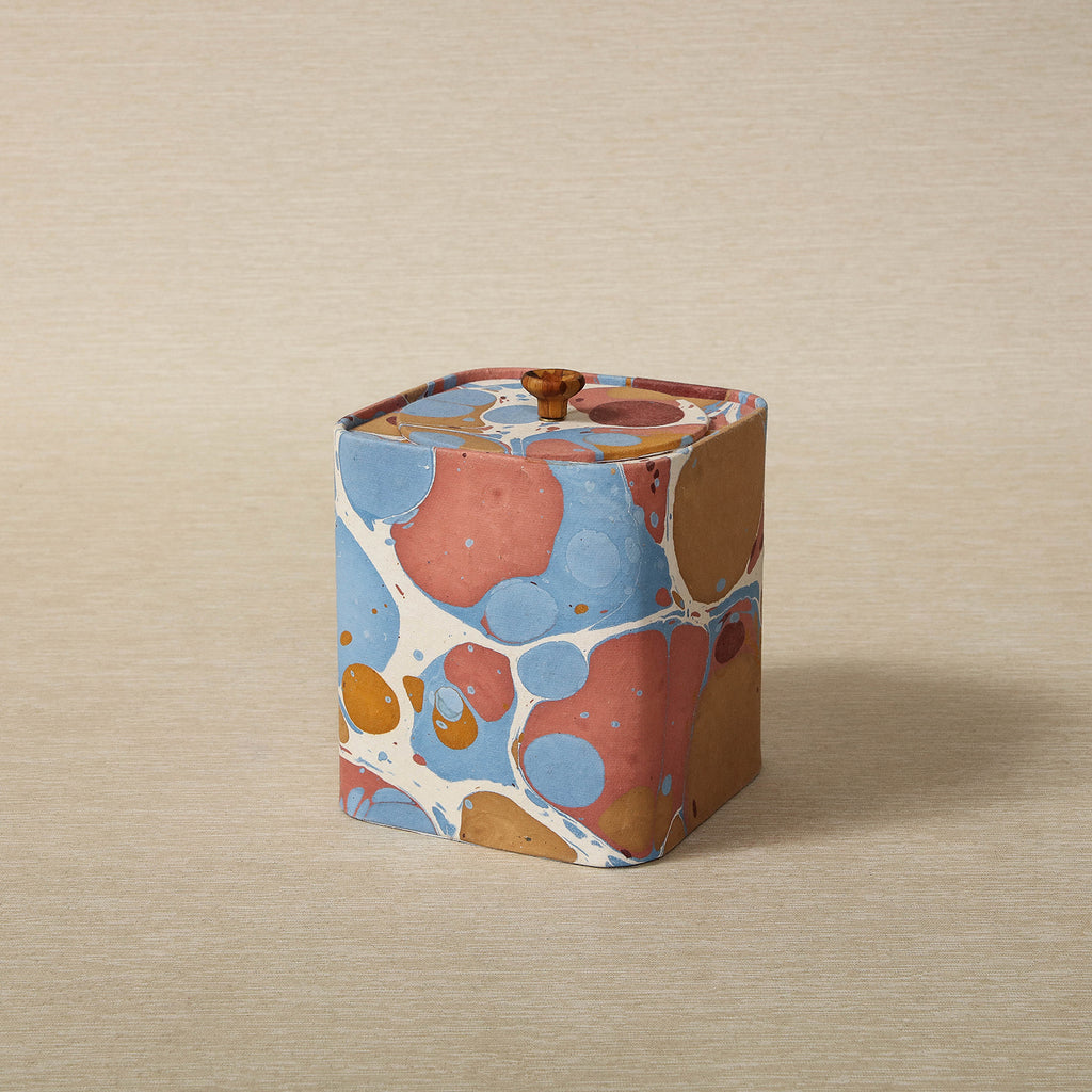Marbled paper lidded tin