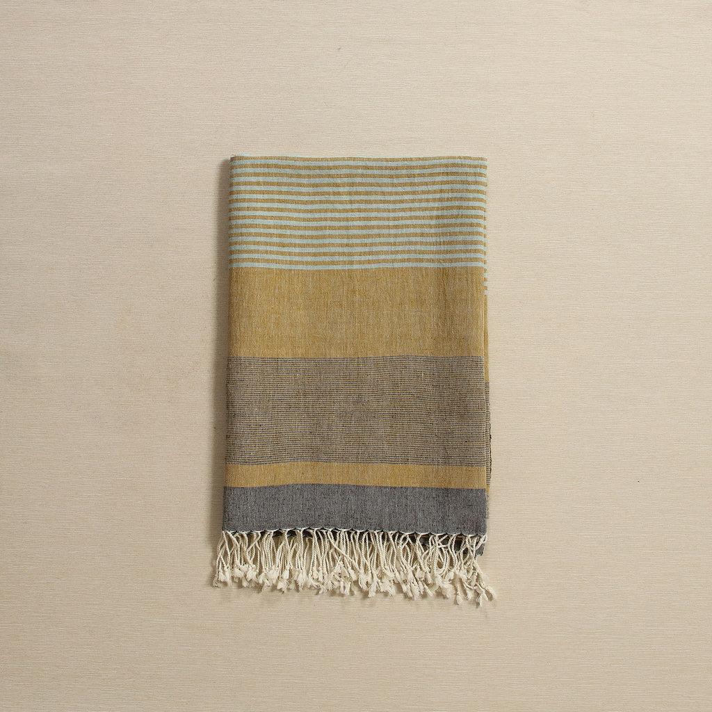 Mint with gold and chambray woven stripe throw