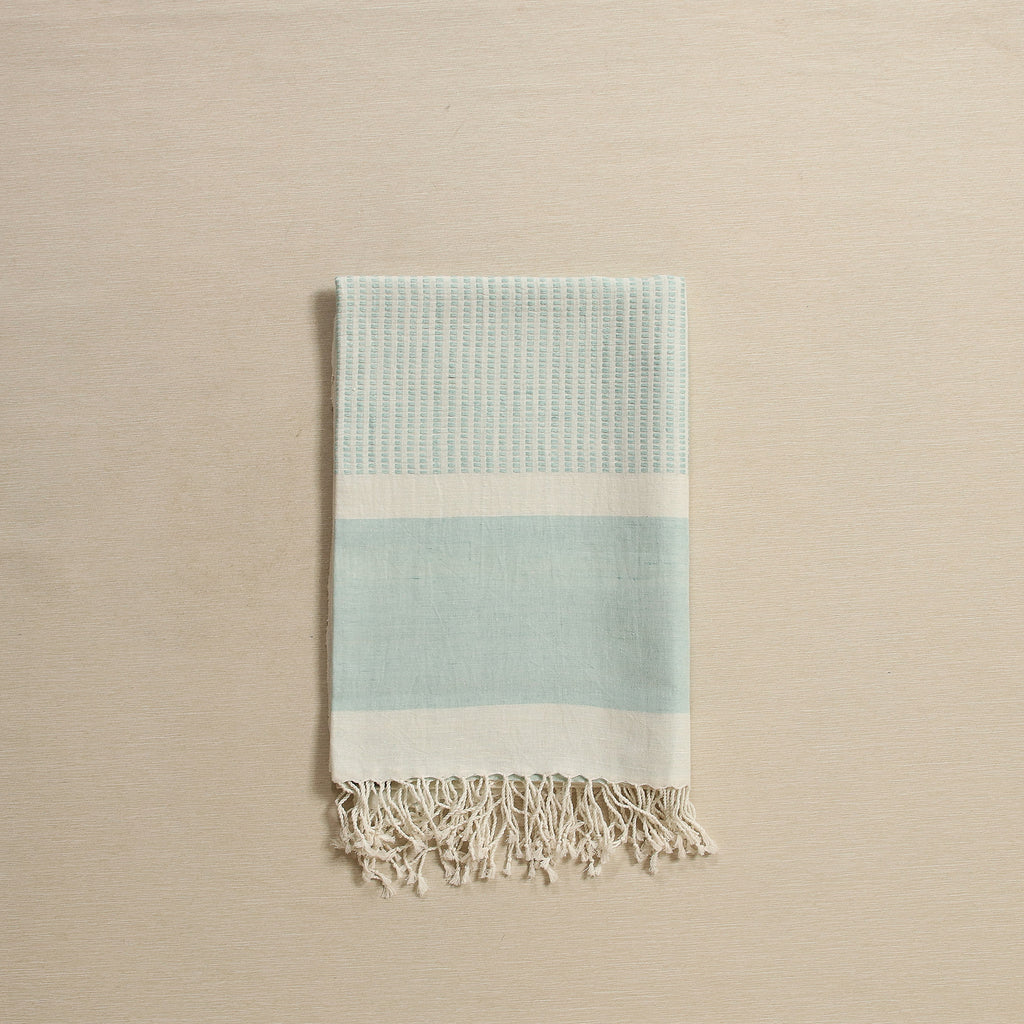 Seafoam and ivory throw with embroidered bands