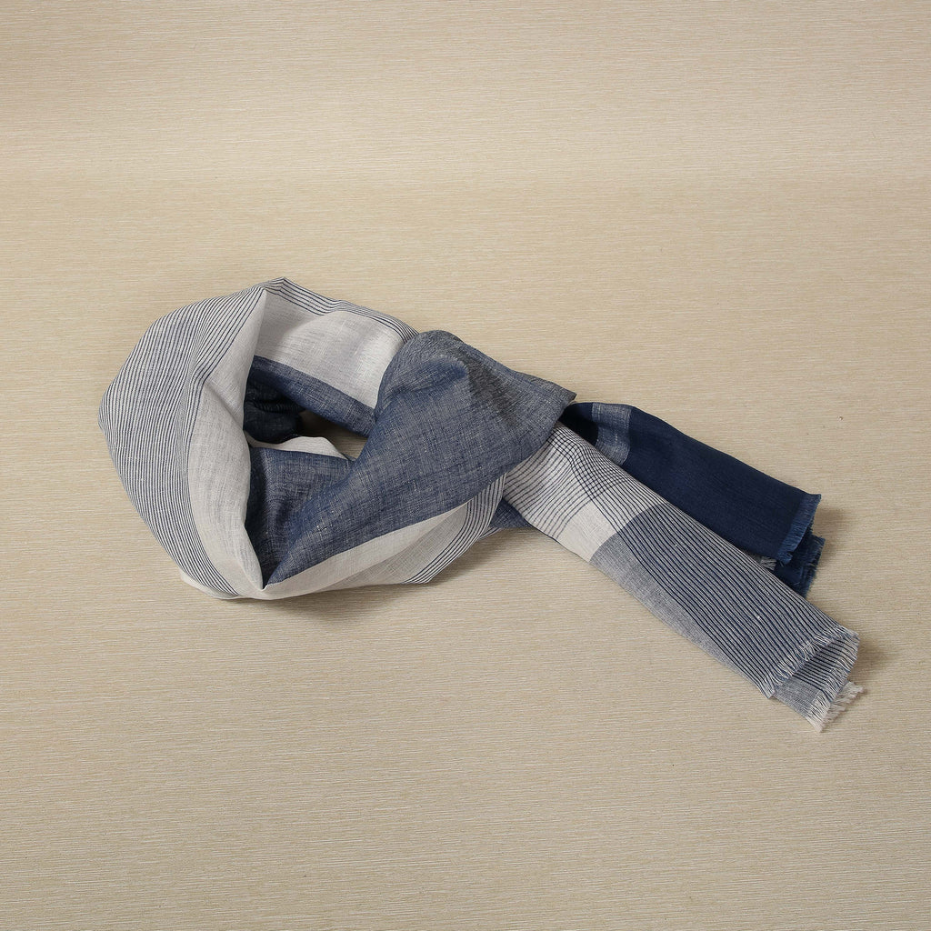 Indigo & blue plaid chambray linen scarf