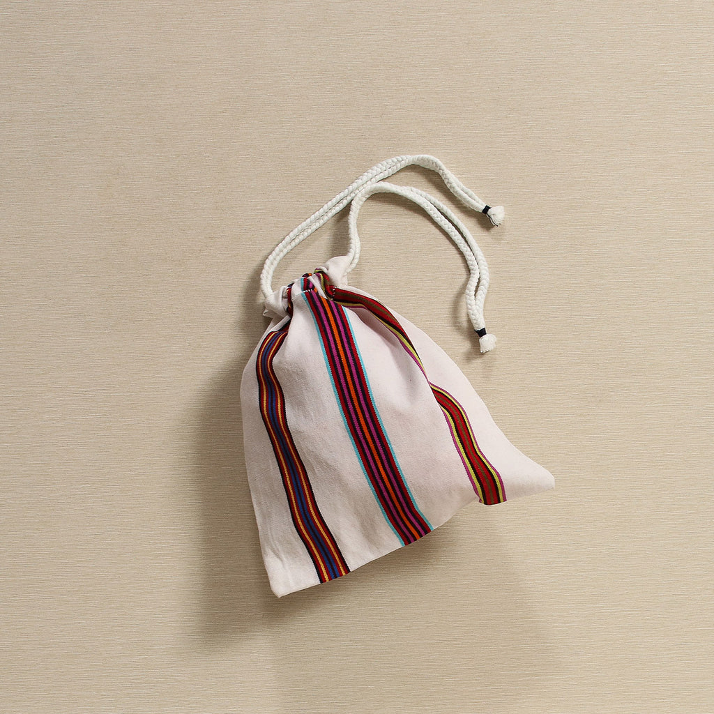Handwoven striped fabric drawstring bag, Oaxaca Mexico