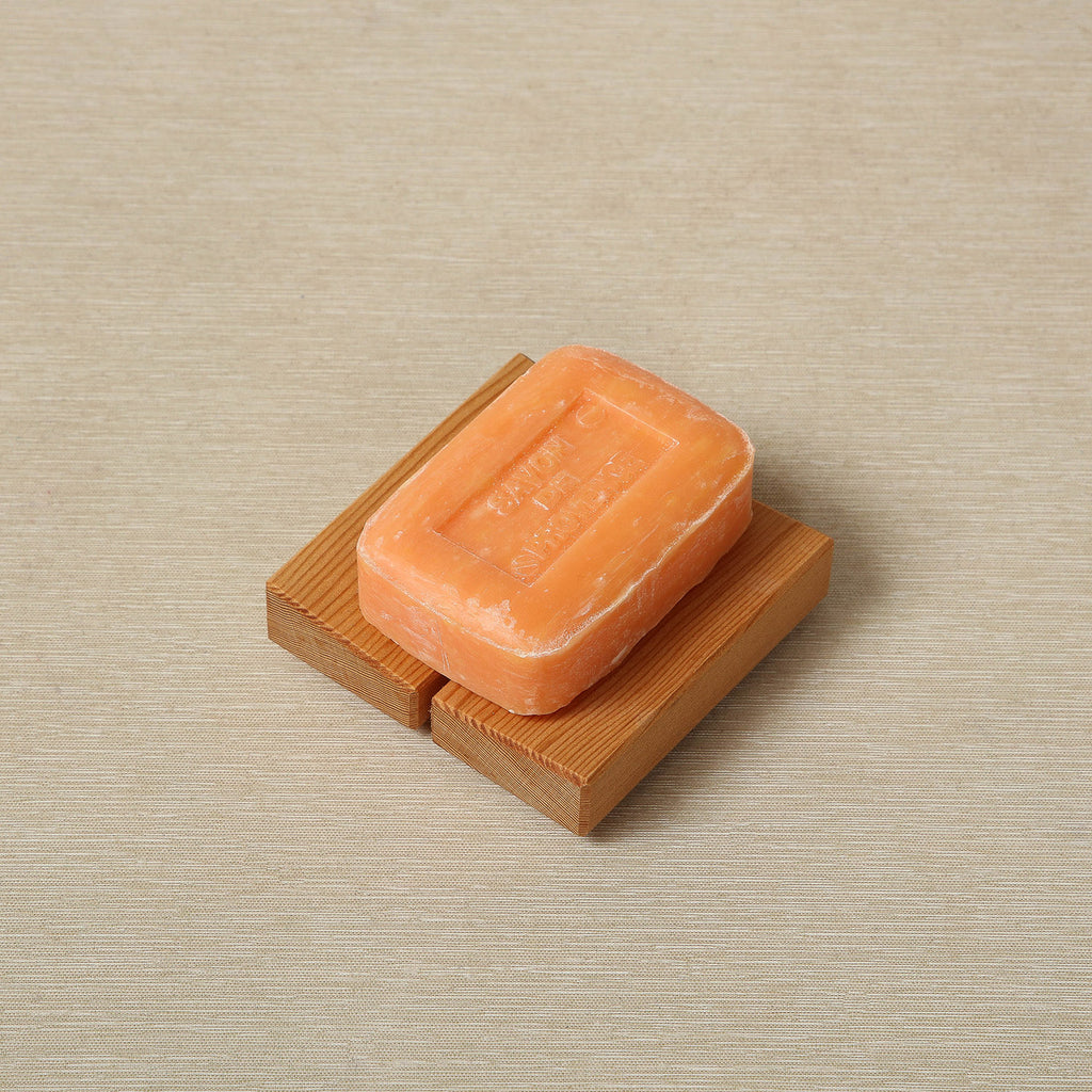 Small square red pine soap dish with angled sides