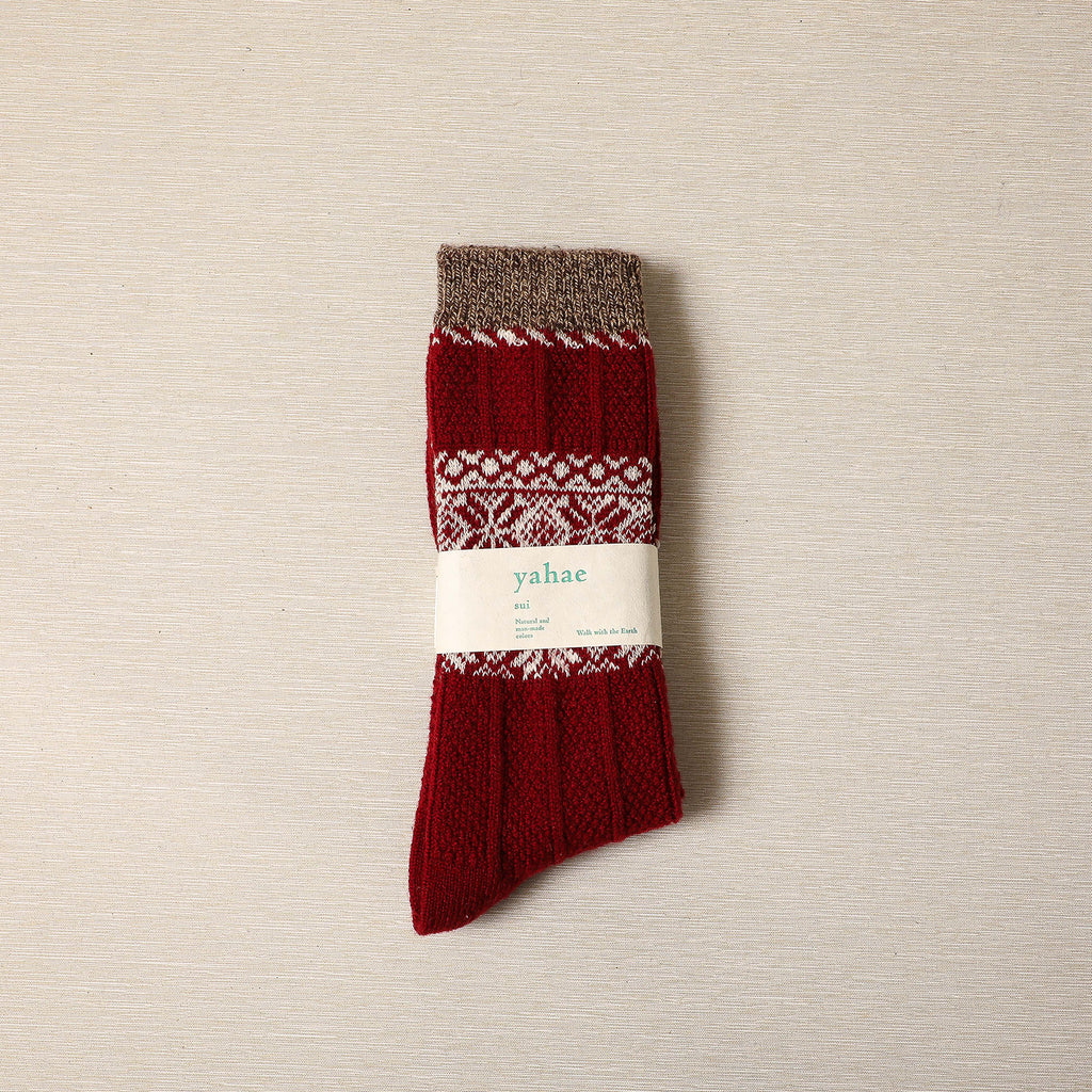 Red wool/cotton snow pattern socks