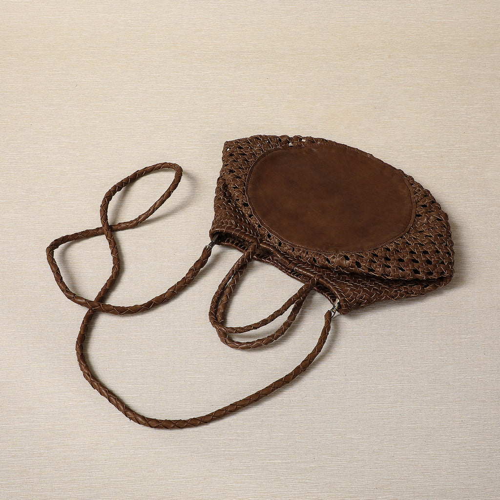 Woven leather cross body bag