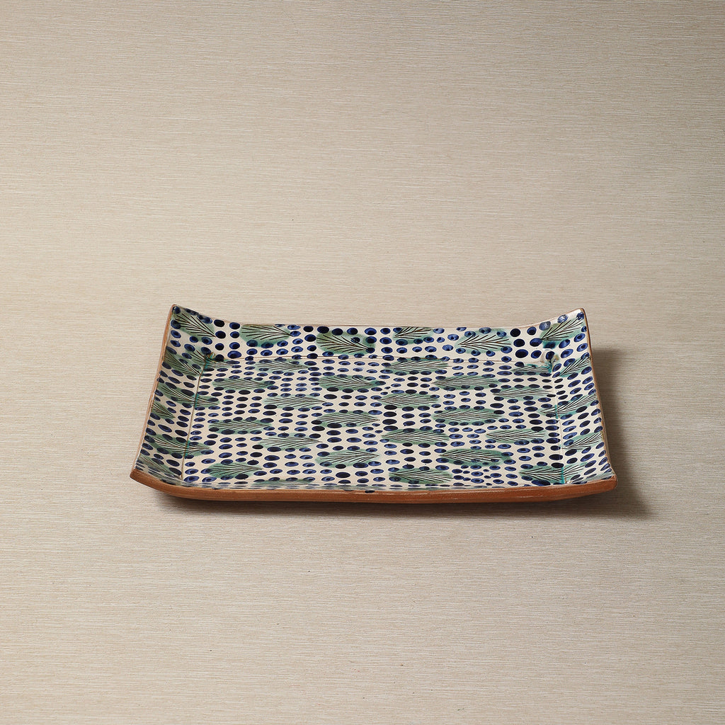 Palm leaf pattern ceramic tray