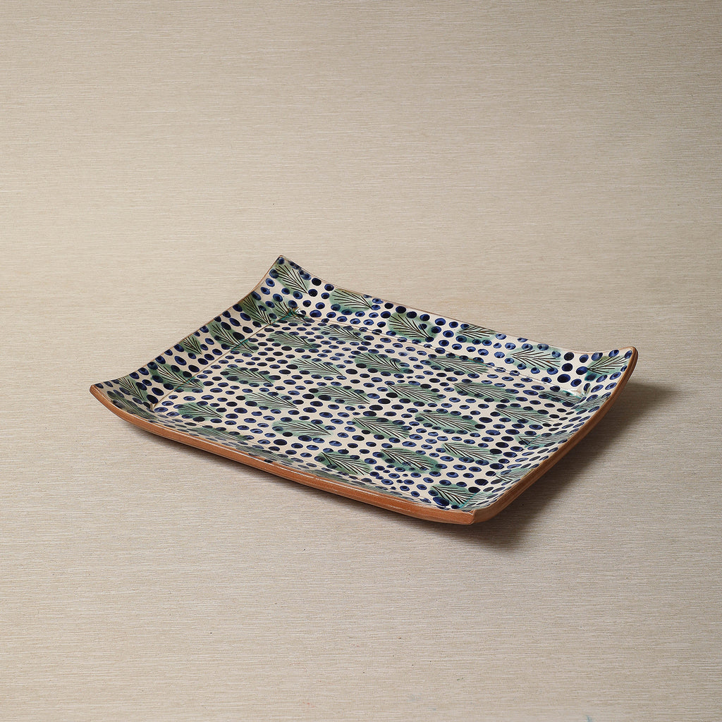 Palm leaf pattern ceramic tray