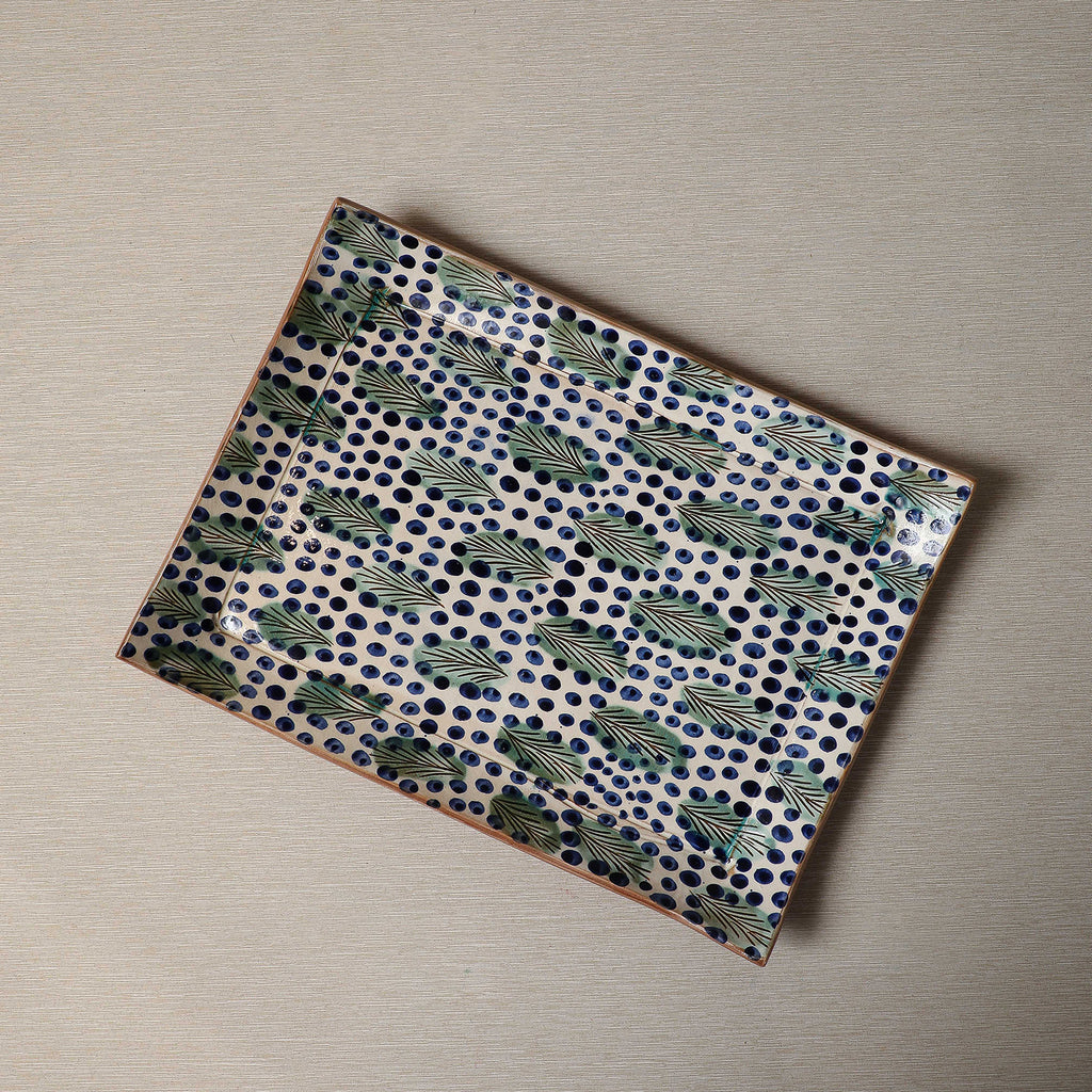 Palm leaf pattern ceramic tray