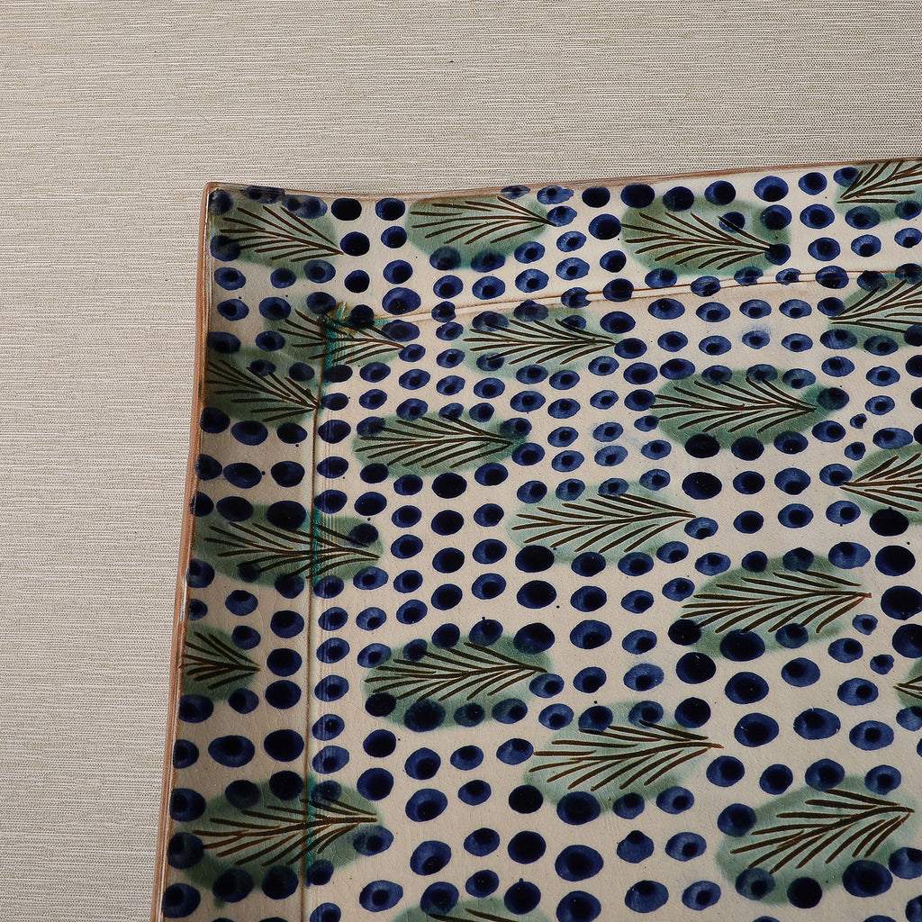 Palm leaf pattern ceramic tray
