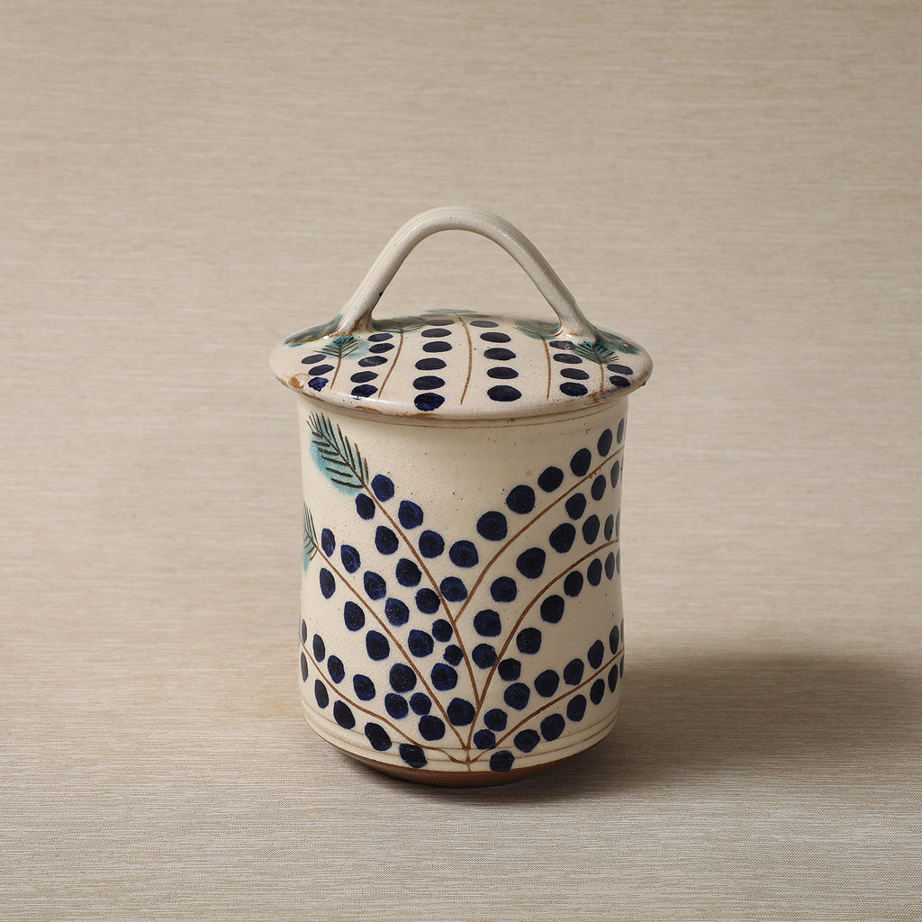 Canister with blue floral glaze
