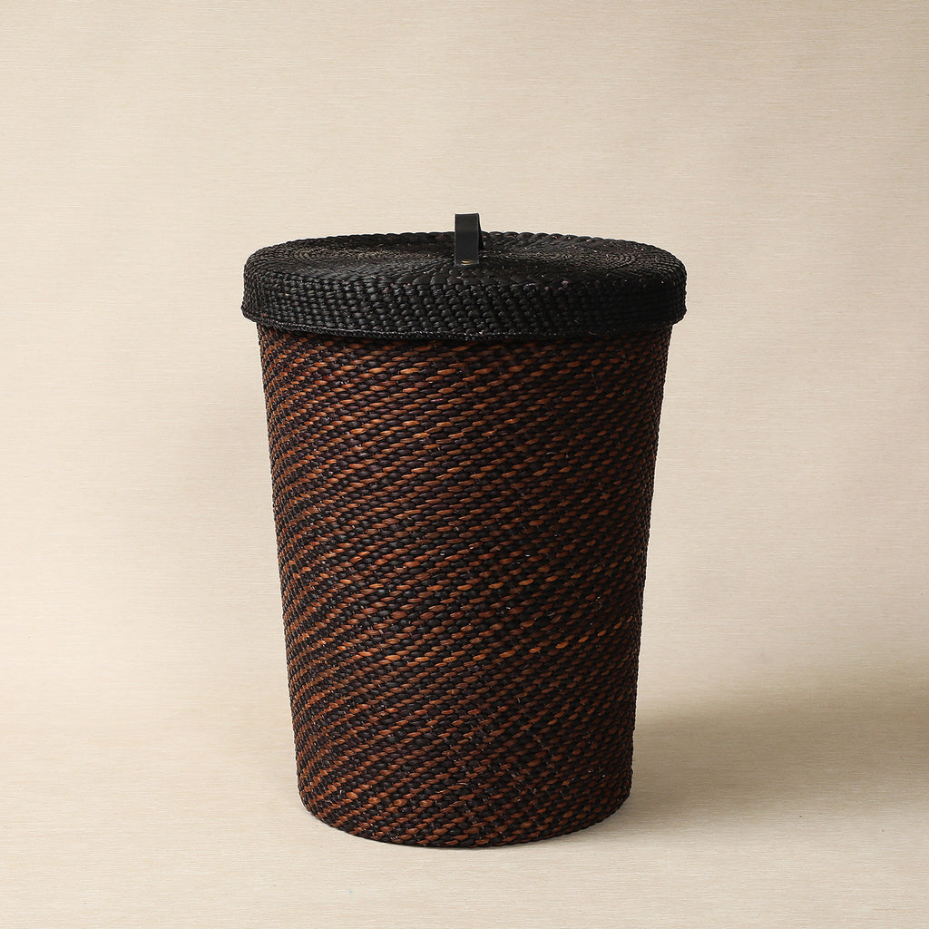 Black and Brown Hamper with Leather Handle