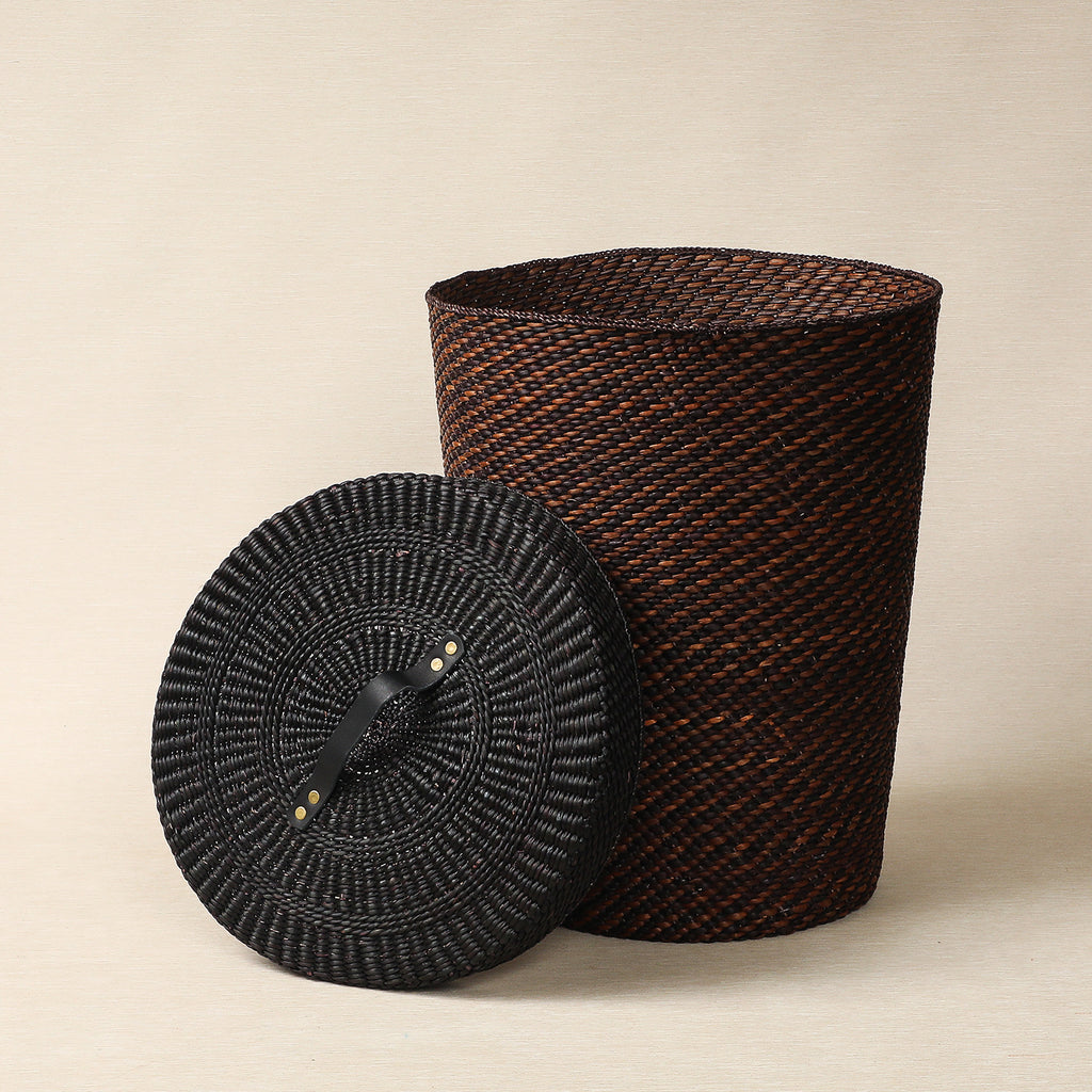 Black and Brown Hamper with Leather Handle