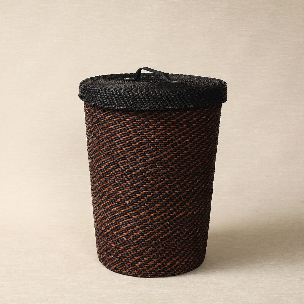 Black and Brown Hamper with Leather Handle