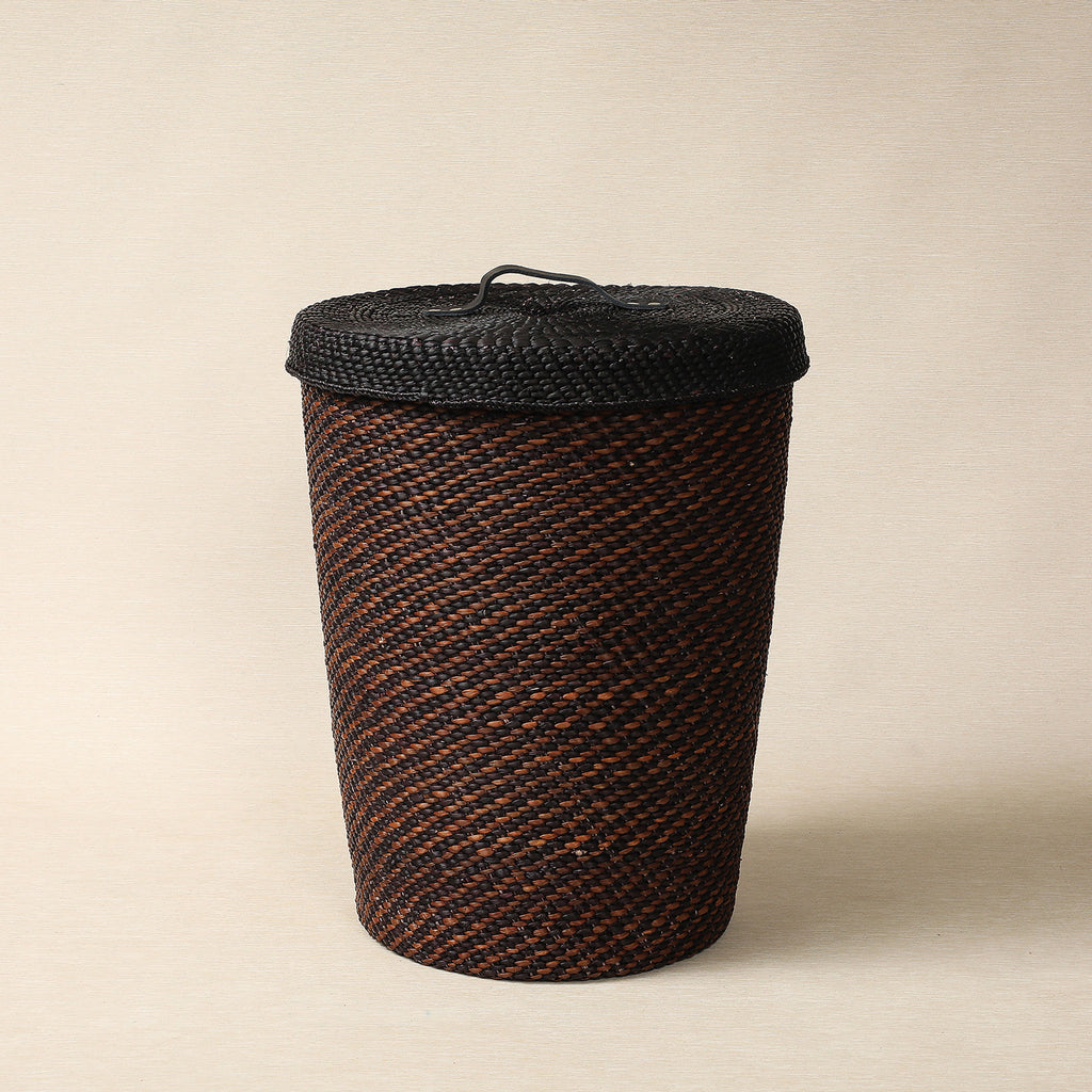 Black and Brown Hamper with Leather Handle