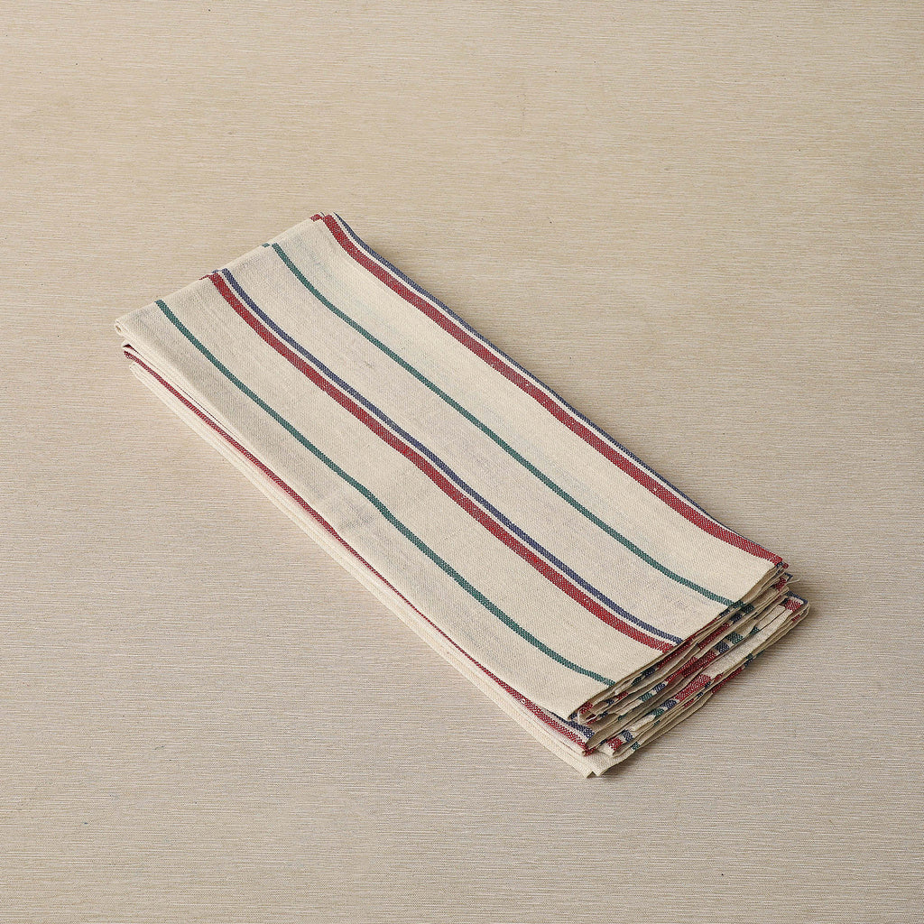 Green, red, and blue stripe linen dish or tea towels c. 1950