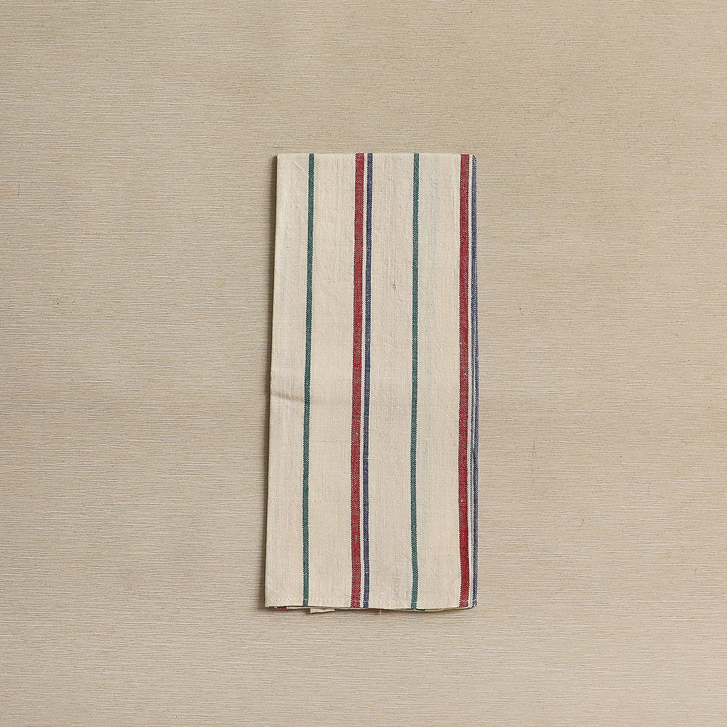 Green, red, and blue stripe linen dish or tea towels c. 1950