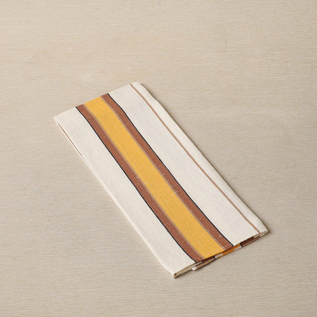 Brown, yellow, black stripe linen towel