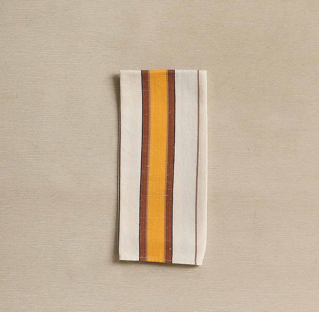 Brown, yellow, black stripe linen towel