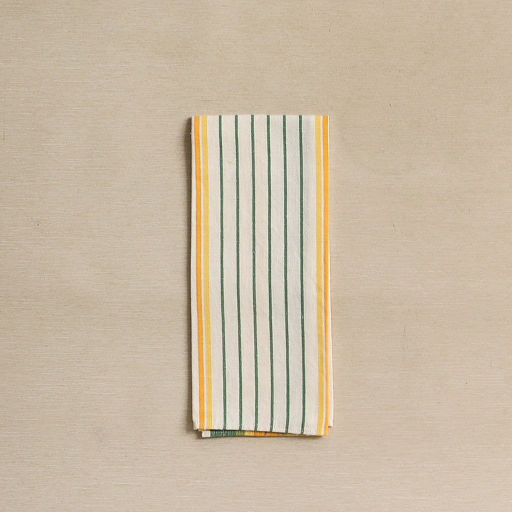 Yellow, gold, green stripe linen dish towel