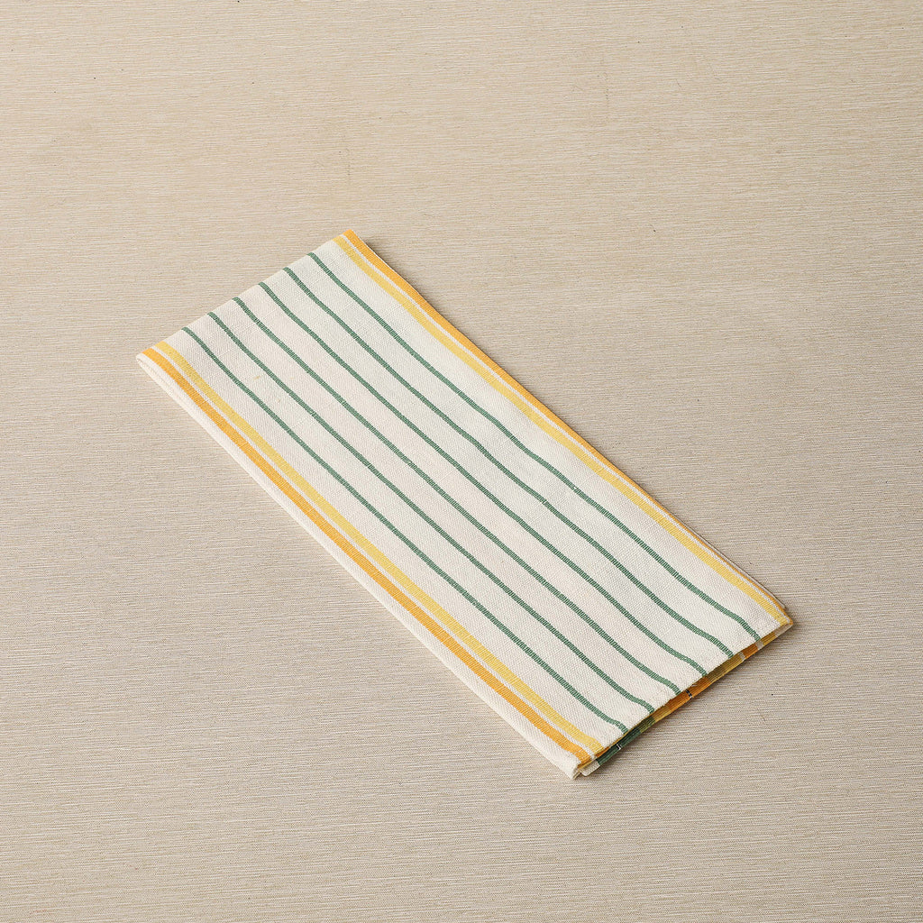 Yellow, gold, green stripe linen dish towel