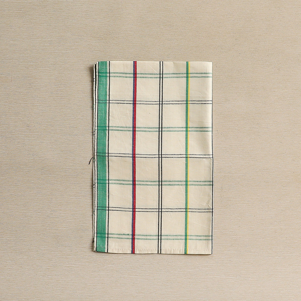 Vintage green check linen towel