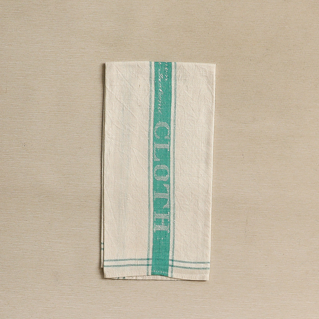 Green stripe Irish linen glass drying cloth c. 1930