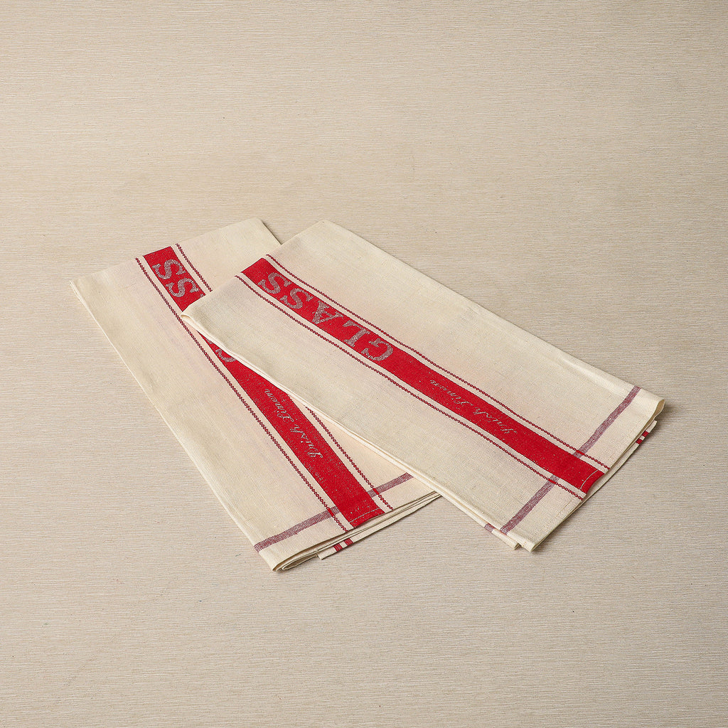Red stripe Irish linen glass drying cloth c. 1930