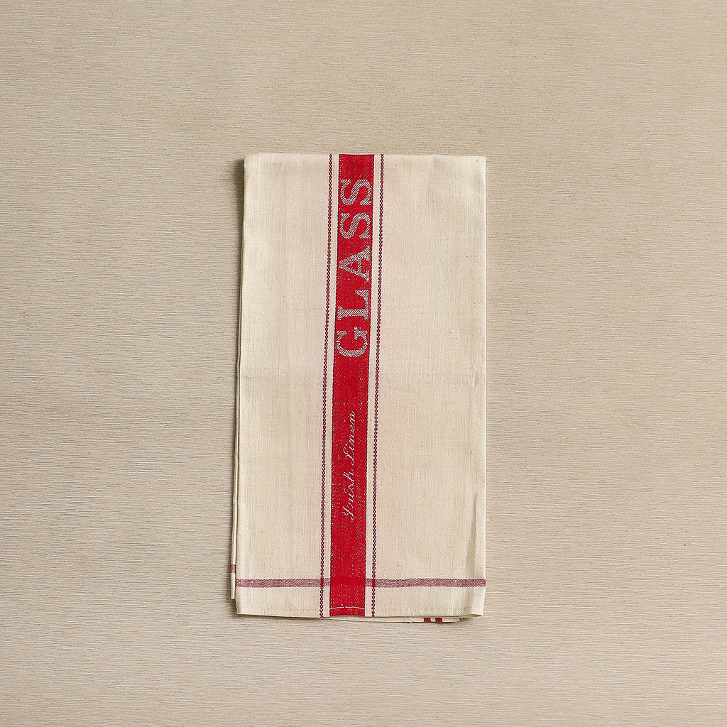 Red stripe Irish linen glass drying cloth c. 1930
