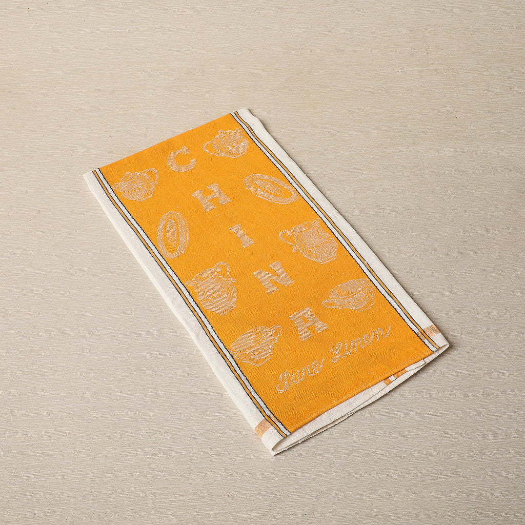 Charming yellow vintage linen glass drying cloth c.1940