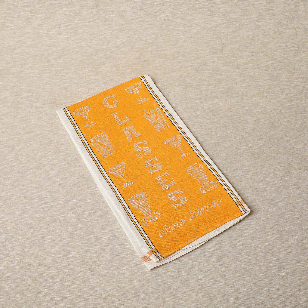 Charming yellow vintage linen glass drying cloth c.1940