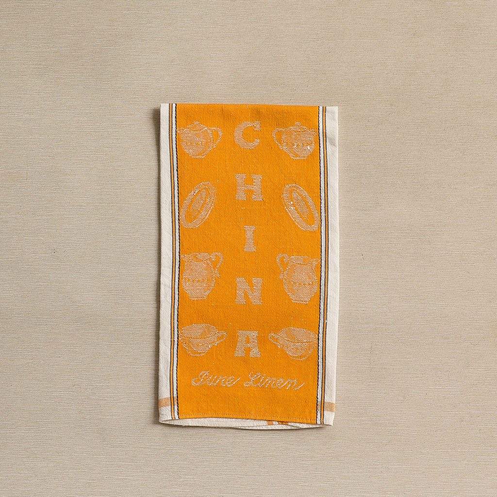 Charming yellow vintage linen glass drying cloth c.1940