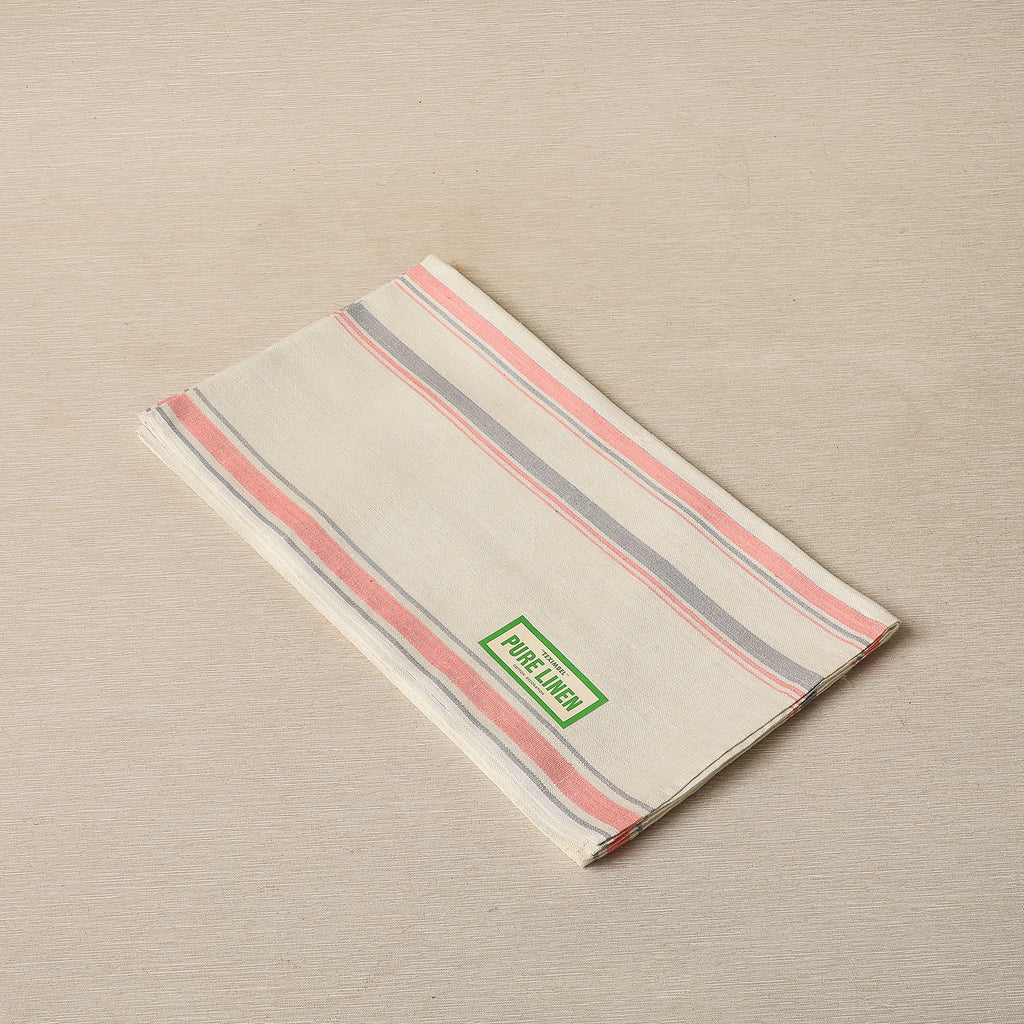 Pink and grey stripe linen tea towel