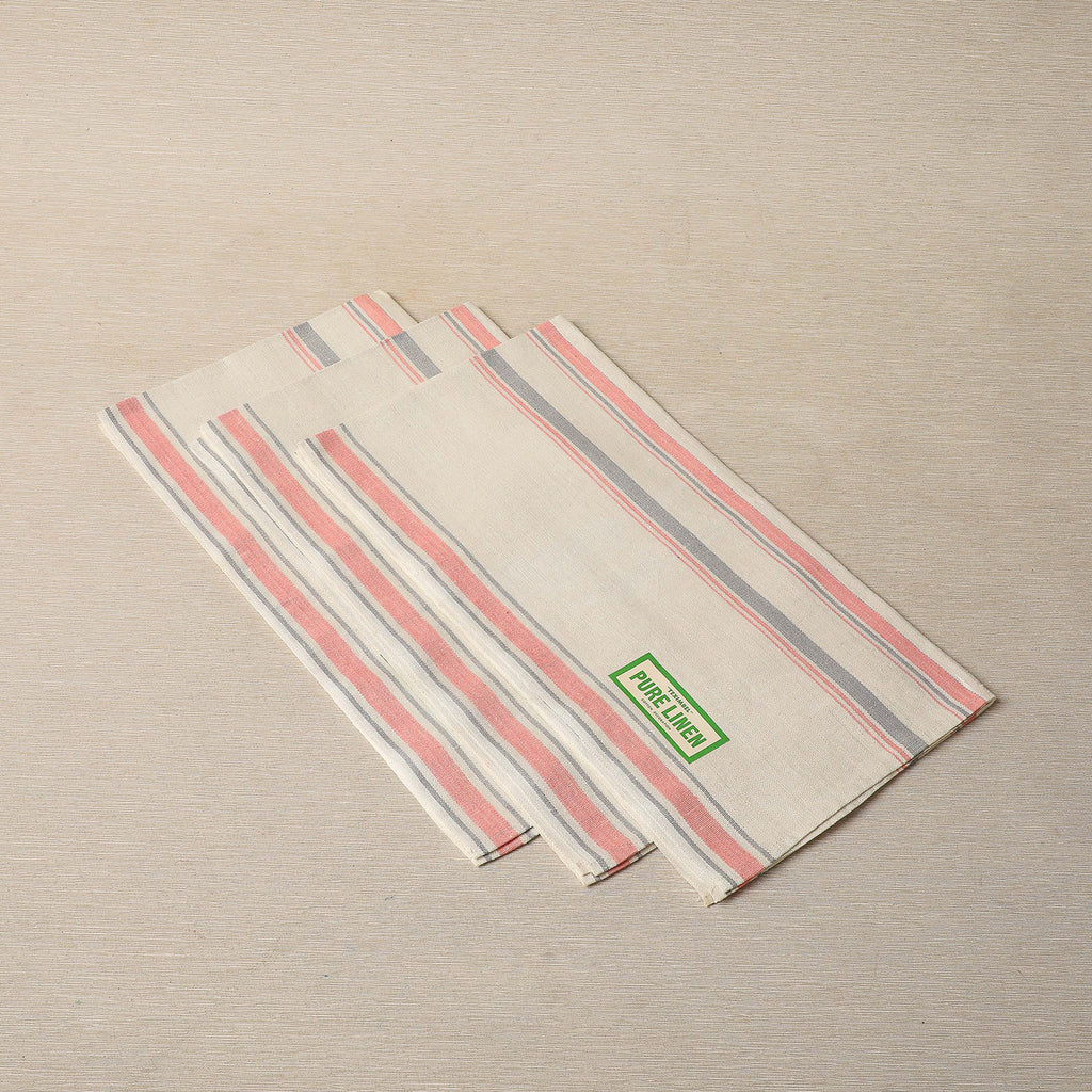 Pink and grey stripe linen tea towel