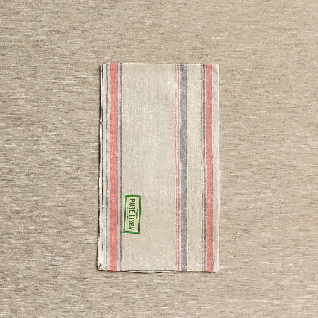 Pink and grey stripe linen tea towel