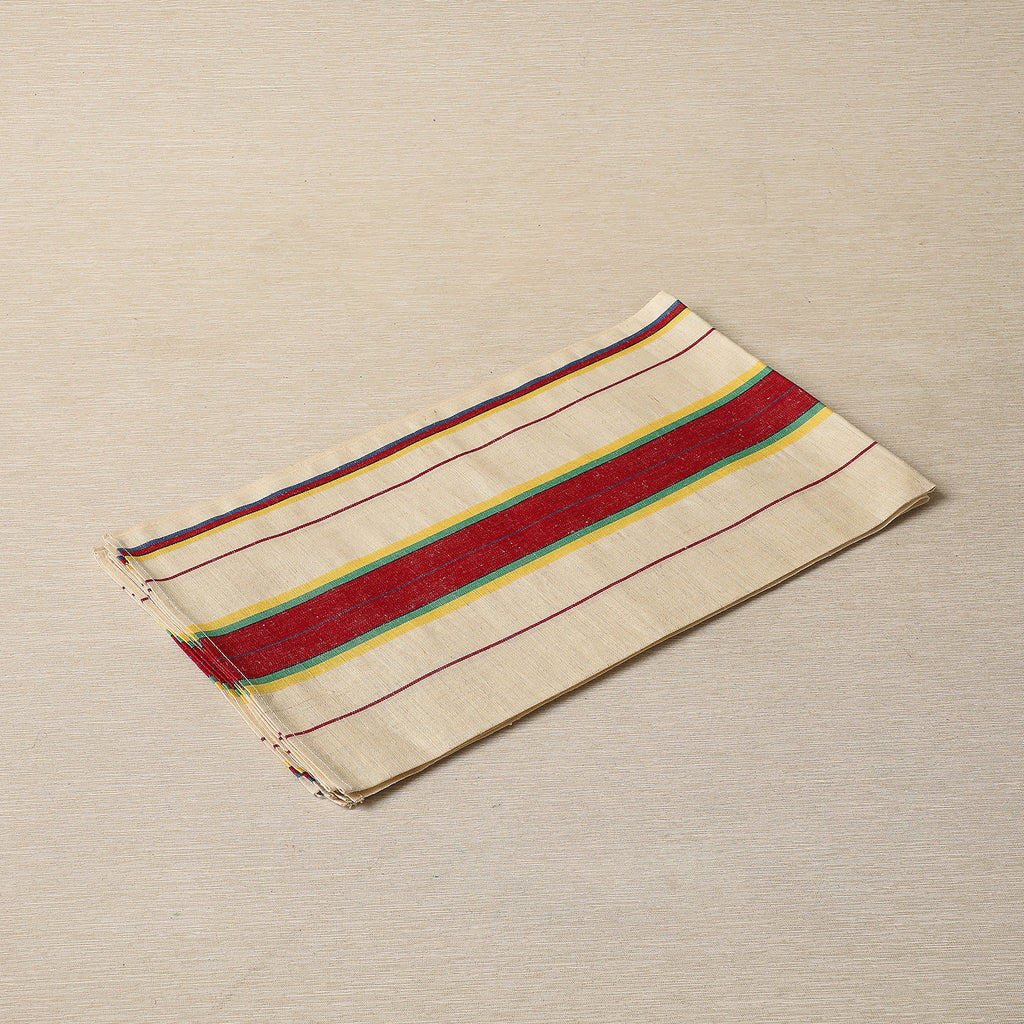 Deep red, yellow, & cobalt striped linen tea towel