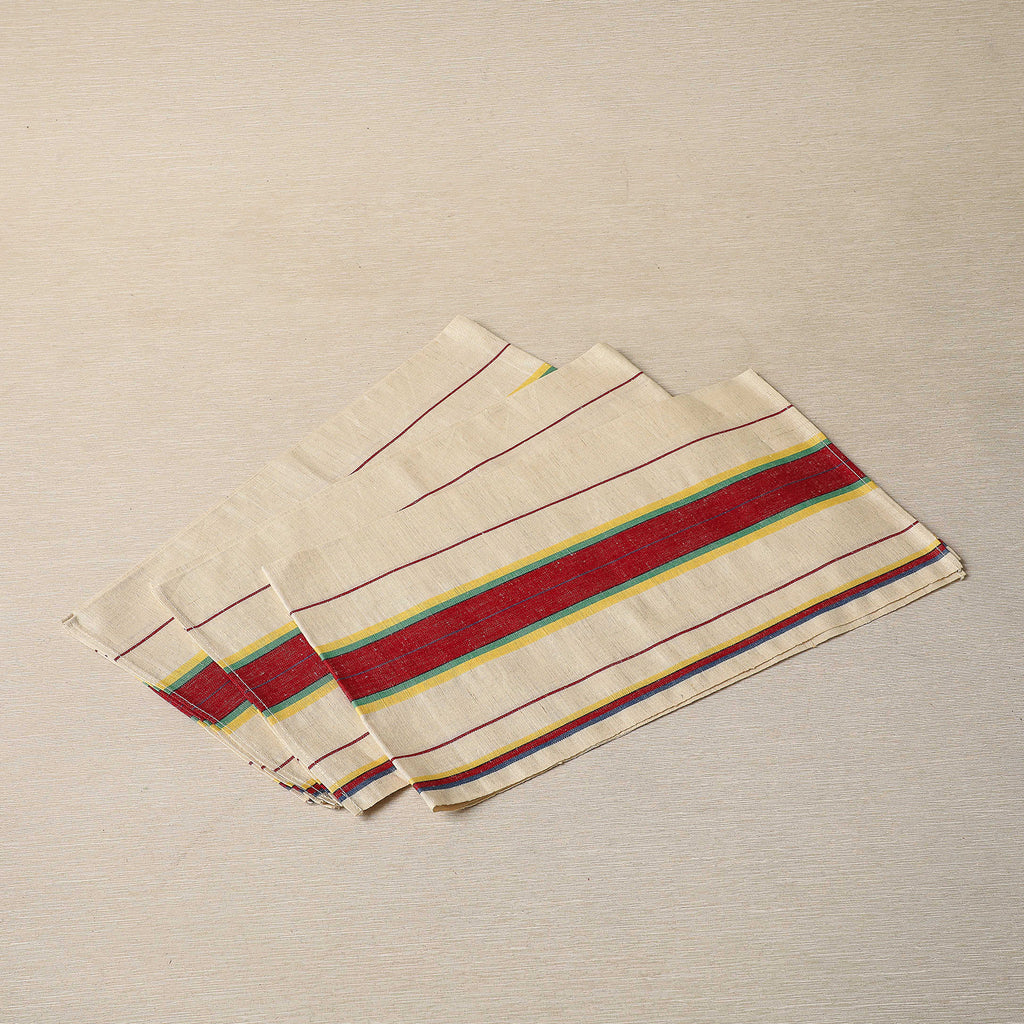 Deep red, yellow, & cobalt striped linen tea towel