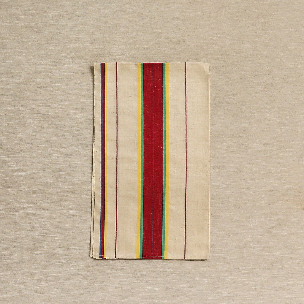 Deep red, yellow, & cobalt striped linen tea towel