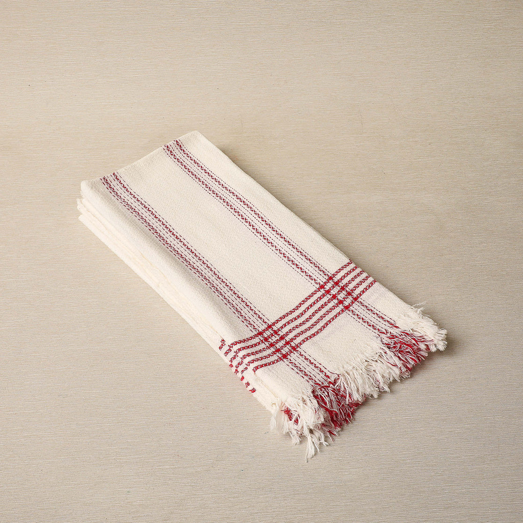Vintage red check hand towel with fringe