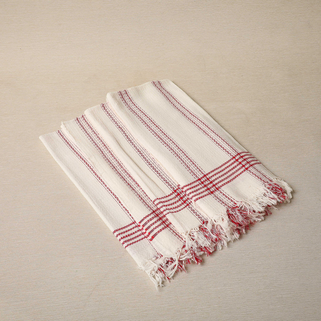Vintage red check hand towel with fringe