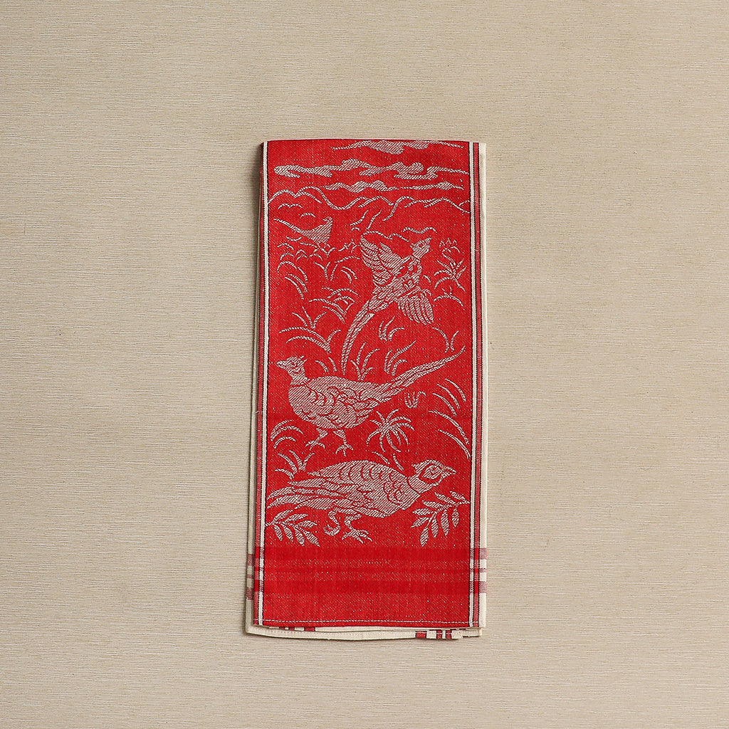Pheasant jacquard tea towel c. 1940