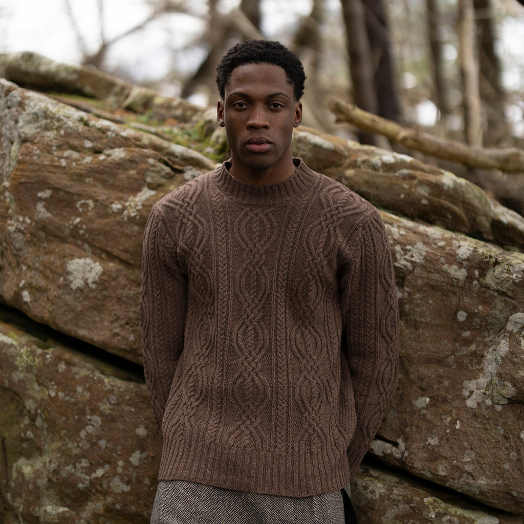 Aran Cable Seater in Pecan