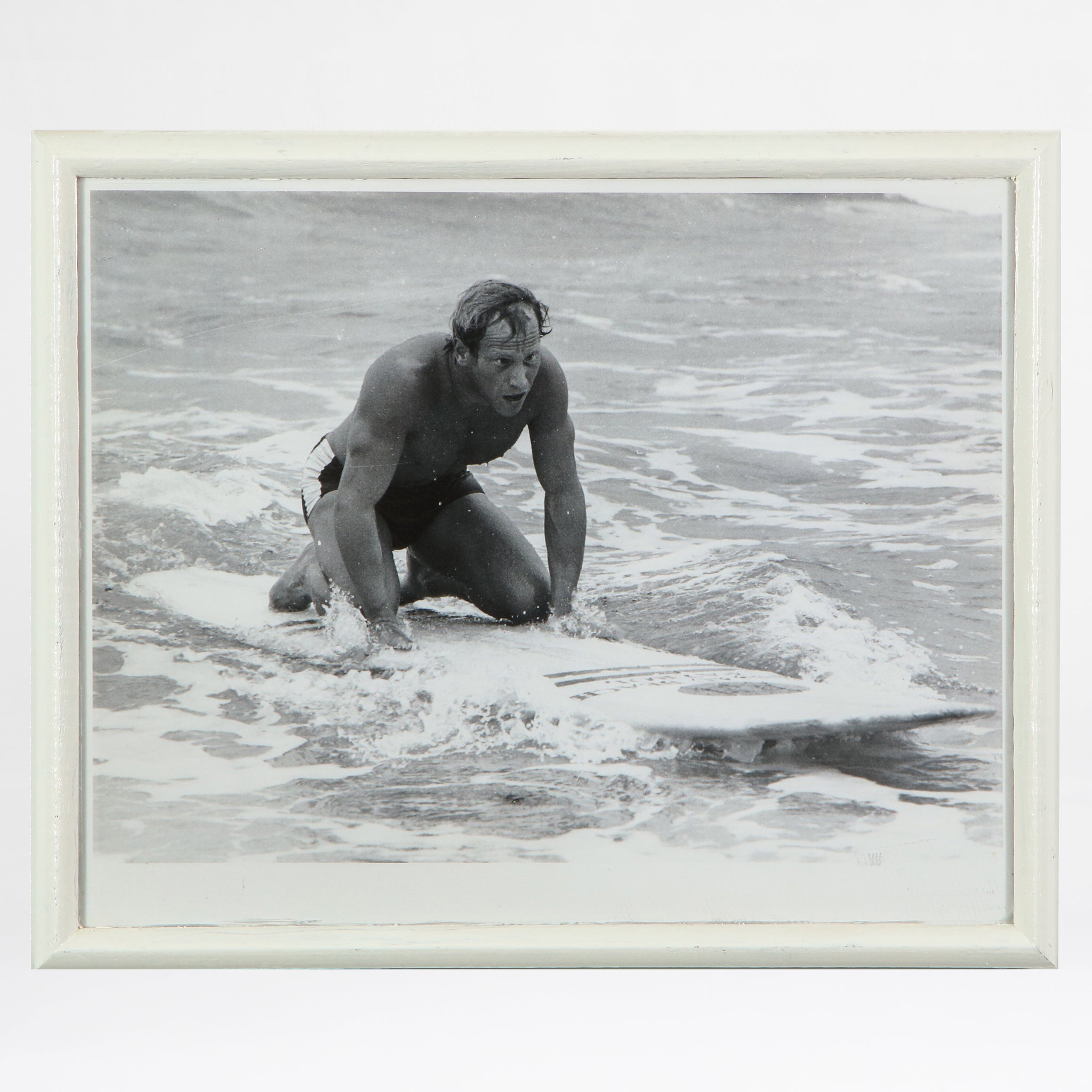 Surfer kneeling on his surfboard print | Copper Beech