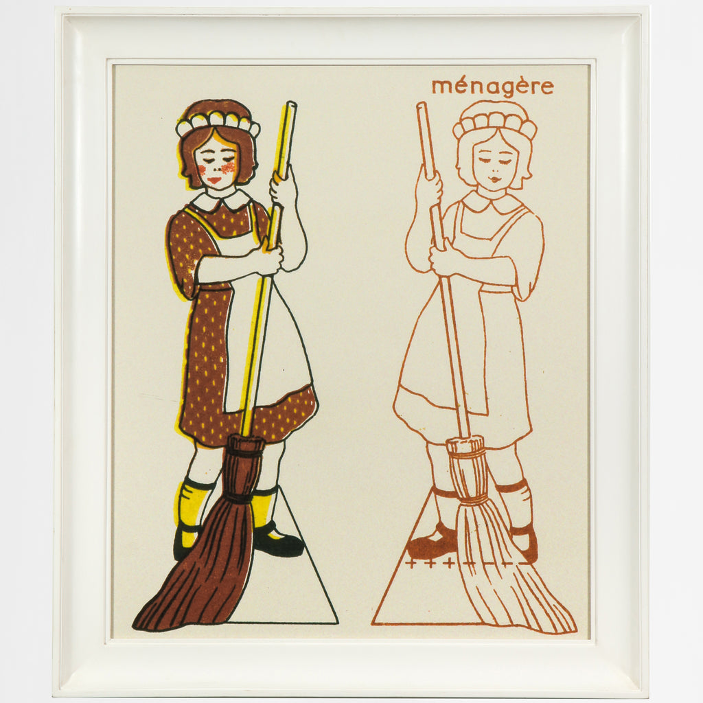 "Maid" menagere with broom print
