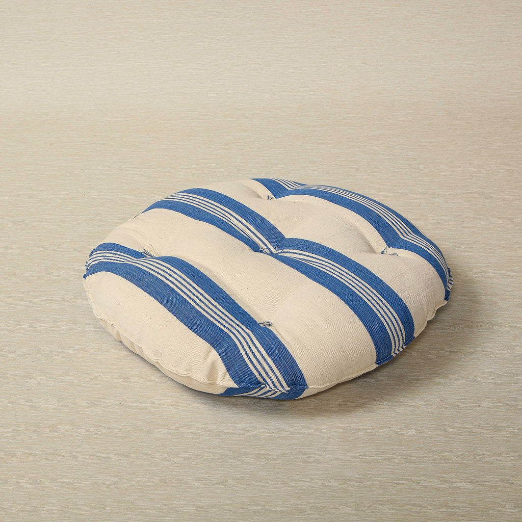 18" round chair cushion with bold cobalt stripe