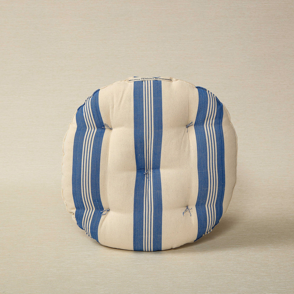 18" round chair cushion with bold cobalt stripe