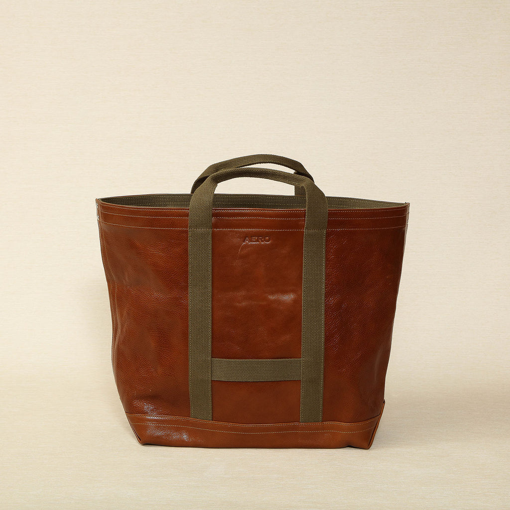 Aero leather Utility Bag in Light Brown with Olive Webbing